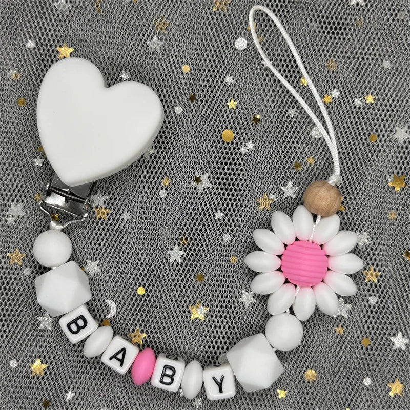Free Custom Personalized Name Pacifier Clips Handmade Beech Wood Chain Silicone Crown Holder Soother Baby Teething Toy Chew Gift