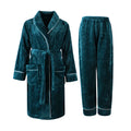 Flannel Couple Robe And Pant Set Warm Autumn Winter Thick Coral Fleece Pajamas Women's Bathrobe Men's Sleepwear Loose Home Cloth