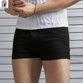 Men's Sexy Slim Fit White Denim Shorts, Rolled Cuff | SAMAG