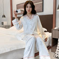 Women's Ice Silk Pajama Set Long Sleeve Pants Lightweight | SAMAG