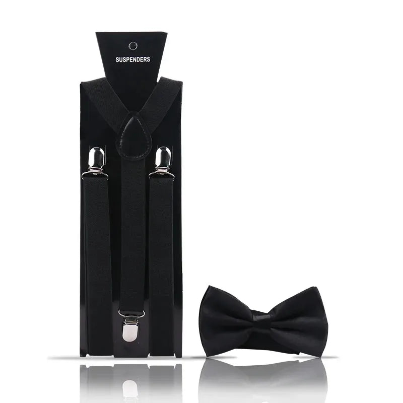 Fashion Mens Suspender Bow Tie Set Man Shirt Pants Dress Women Wedding Party Solid Color Suspender Suit Skirt With Braces Straps