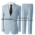 Men's Seersucker Striped Suits 2 Piece Slim Fit Summer Casual Pinstripe Suit for Men Wedding Grooms Blazer Jacket Pants Sets