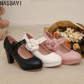 Platform Women's High Heels 8.5cm Pumps Fashion Flower Mary Janes Shoes Size 33- 48 Pink Black White Heeled Wedding Office Shoes
