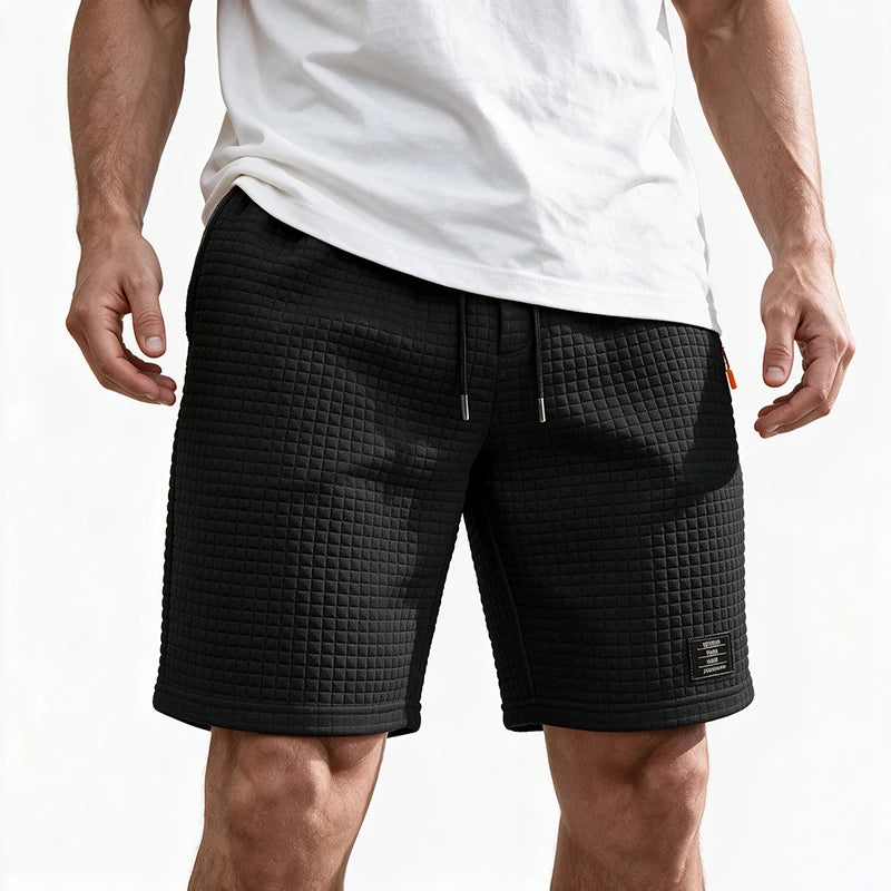 Men Waffle Knit Casual Shorts Drawstring Elastic Waist | SAMAG