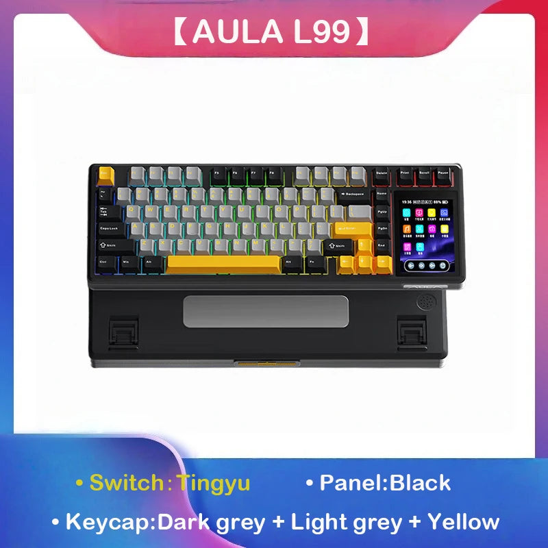 AULA L99 Intelligent Screen Mechanical Keyboard Bluetooth Wireless Tri-mode Night Gaming Laptop Keyboard 8000mAh Raindrop Switch