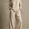 Women sexy one-Shoulder Strap Buckle casual two Piece Sets Autumn Solid Slant Neck Long Sleeve top  Wide Leg Pants Matching Sets