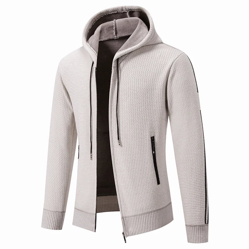 Winter men's sweater knit sweater jacket, men's cardigan hooded Slim padded sweater