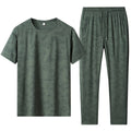 Men 2 Piece Quick Dry Tracksuit Round Neck Short Sleeve Tee Drawstring Straight Pants Camo Print Set - View 10 | SAMAG