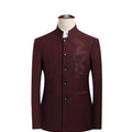 2026 New Men's Stand Collar Long Sleeve Suit Jacket, Asian Size Chinese-Style Slim-Fit Blazer in Dark Blue/Red/Grey/Black/White