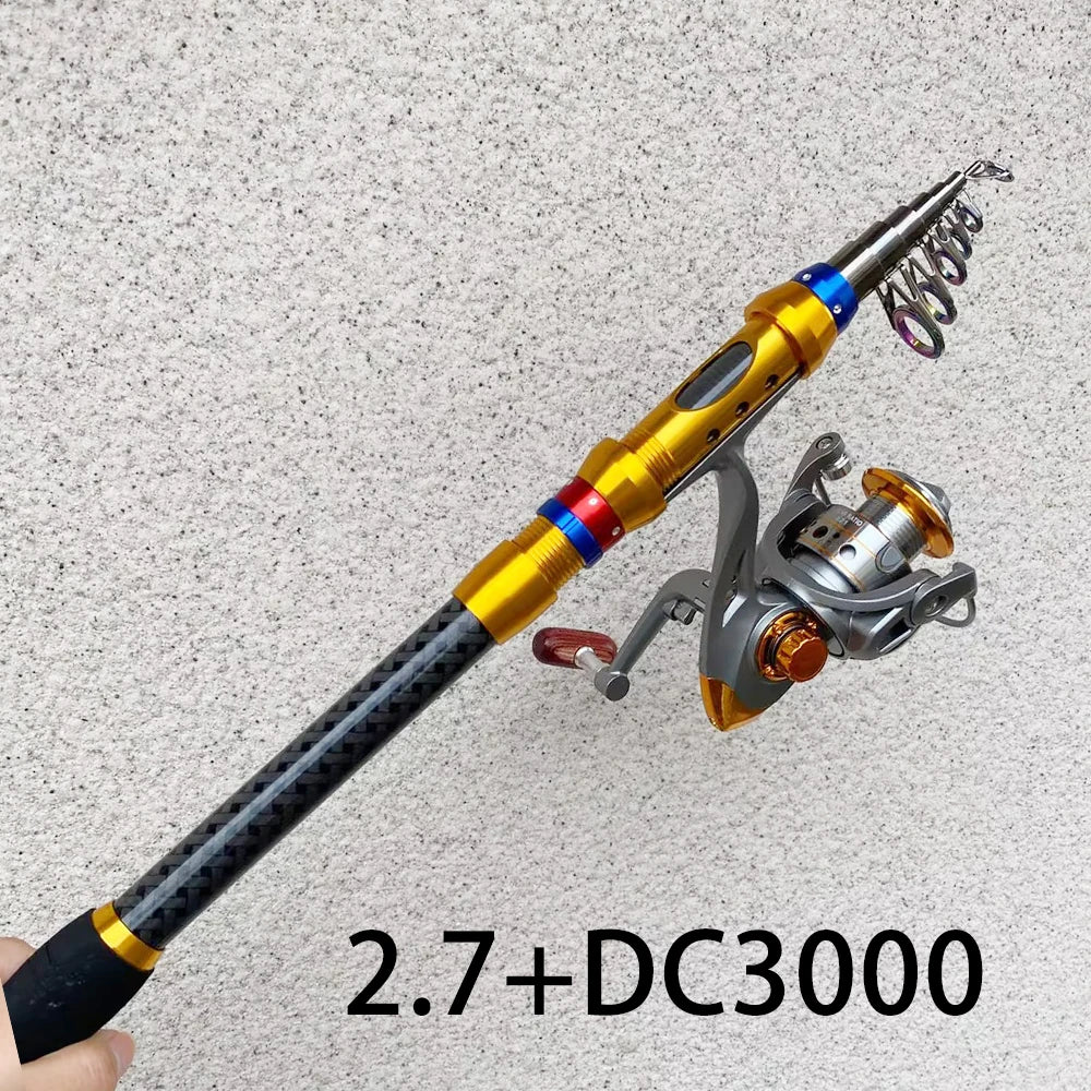1.8-3.6m Telescopic Fishing Rod Fishing Reel Combo Portable Travel Spinning Fishing Rod With 2000/3000/5000Series Reel Set