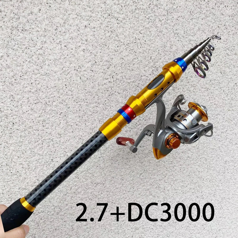 1.8-3.6m Telescopic Fishing Rod Fishing Reel Combo Portable Travel Spinning Fishing Rod With 2000/3000/5000Series Reel Set