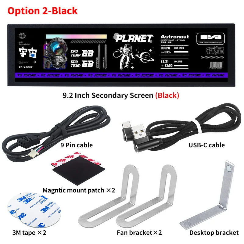 New 9.2 Inch USB-C Smart Screen IPS 1920x462 Secondary Screen Use TURZX Software CPU GPU RAM Computer Monitor for Windows 10 11