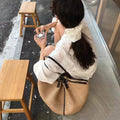 Trendy Handwoven Straw Bucket Bag Color Block Knotted Design Summer Beach Shoulder Tote Vegan Rattan Hobo Purse Vacation Handbag