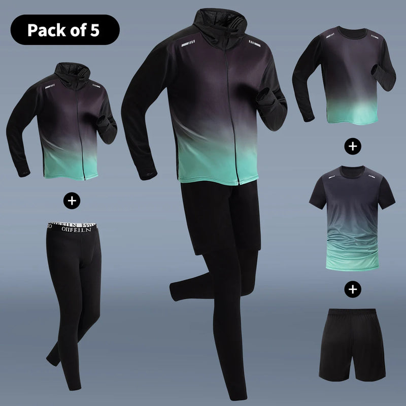 5 - Piece Men's Quick - drying Sports Suit Fitness Running Tight Elastic Trousers With Cap Gradient Coat - View 7 | SAMAG