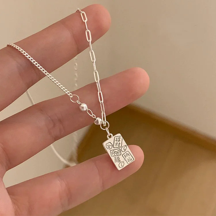VENTFILLE 925 Sterling Silver Bead Geometry Necklace for Women Girl Korean Design Versatile Choker - Visuel 27 | SAMAG
