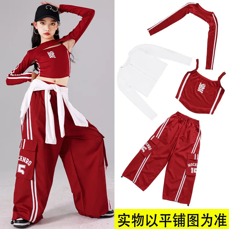 Girls K - pop Crop Top Joggers Cargo Pants Children Hip Hop - View 9 | SAMAG