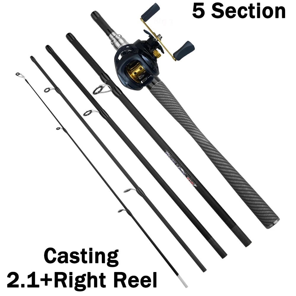 4/5 Sections Casting Spinning Fishing Set 1.8-2.1m Carbon Fiber Fishing Rod 7.2:1/5.2:1 Reel Travel Combo Pesca Fishing
