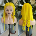 RONGDUOYI Yellow Colored Synthetic Lace Wig Silky Straight Heat Fiber Braided Hair Lace Front Wigs for Women Girls Fashion Wig