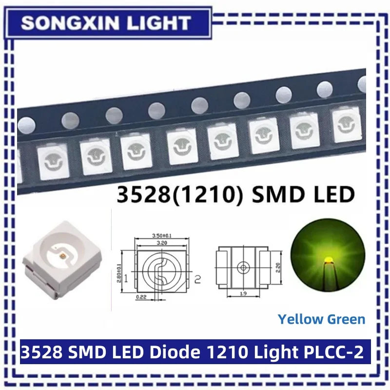 100pcs/lot 3528 1210 Diode SMD LED Diodes Kit Green RED WARM White ICE Blue Yellow Pink Purple-UV Orange rgb PLCC-2 High Quality
