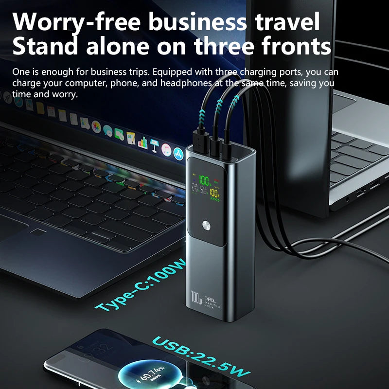 New PD 100W Power Bank 100000mAh External Battery Capacity Fast Charging Portable Charger Powerbank For Laptop iPhone Samsung