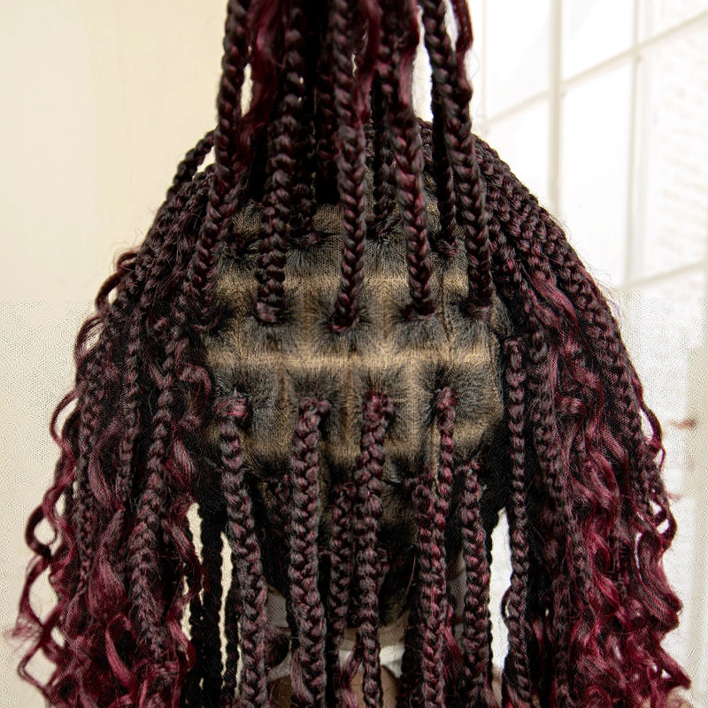 14 Inches Short Burgundy Box Braided Wigs Full Lace Synthetic Boho Braids Wig for Women Ombre Color Braided Wigs