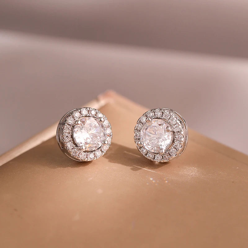 Classic Green AAA Cubic Zirconia Stud Earrings Round Crystal Girl Ear Studs For Women Multicolor Fashion Jewelry brincos AE176