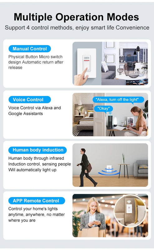 3 Way Tuya WiFi PIR Motion Sensor Smart Home Human Body Infrared Detector 100-120V Movement Sensor Works with Alexa Google Home