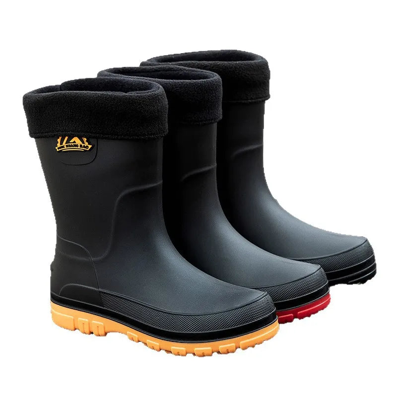 High tube rain shoes for men  high tube rain 2025 boots  autumn and winter cotton car wash work rubber shoes