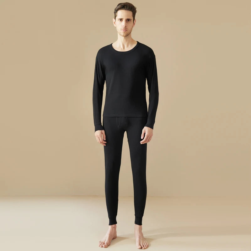 100% Pure Cotton Men's Autumn Clothing and Pants Set, Warm Underwear, Solid Color Base Layer, Autumn and Winter Cotton Sweater