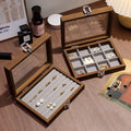 Walnut wood color jewelry box; exquisite wooden ring box, earrings, studs, necklace, trinkets multi-compartment storage box