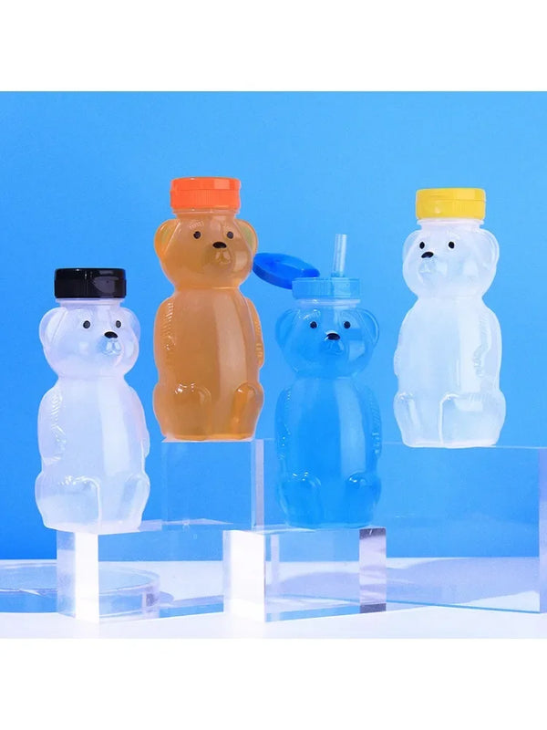 4Pcs 8OZ Honey Bear Straw Cups for Babies with Flexible Straws Cleaning Tools Therapy Sippy Bottle for Speech Feeding Training