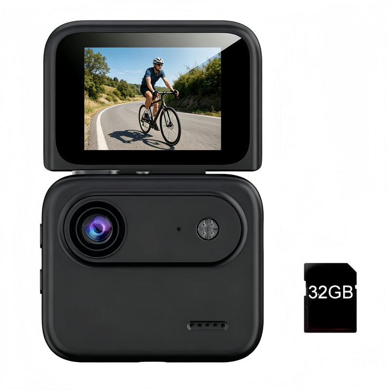 32GB 4K HD Flip Screen Thumb Camera Action Camera | Outdoor Recording, VLOG Cycling Camcorder, Anti Shake Flip Screen Panoramic Travel Shooting, Large Wide-angle First Person View Recording Camera, USB Charging, Lightweight S