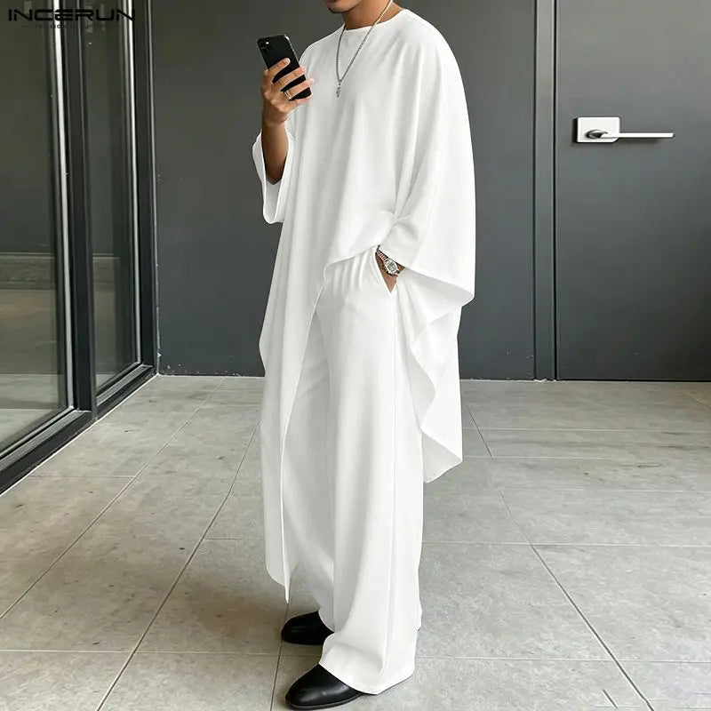 INCERUN Men's Sets Solid Color Loose Long Sleeve Irregular T Shirt Pants Two Piece Streetwear Casual - View 5 | SAMAG