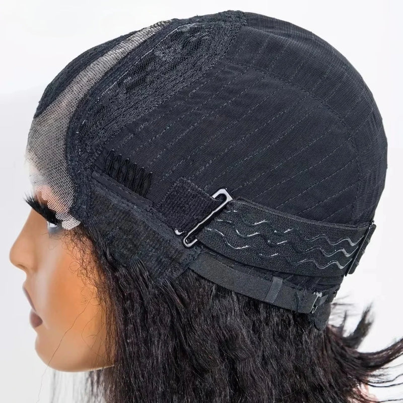 Kinky Straight Bob Side Part Human Hair Lace Wig Pre Plucked 14inches Natural Hairline Wig Natural Black Glueless Human Wigs