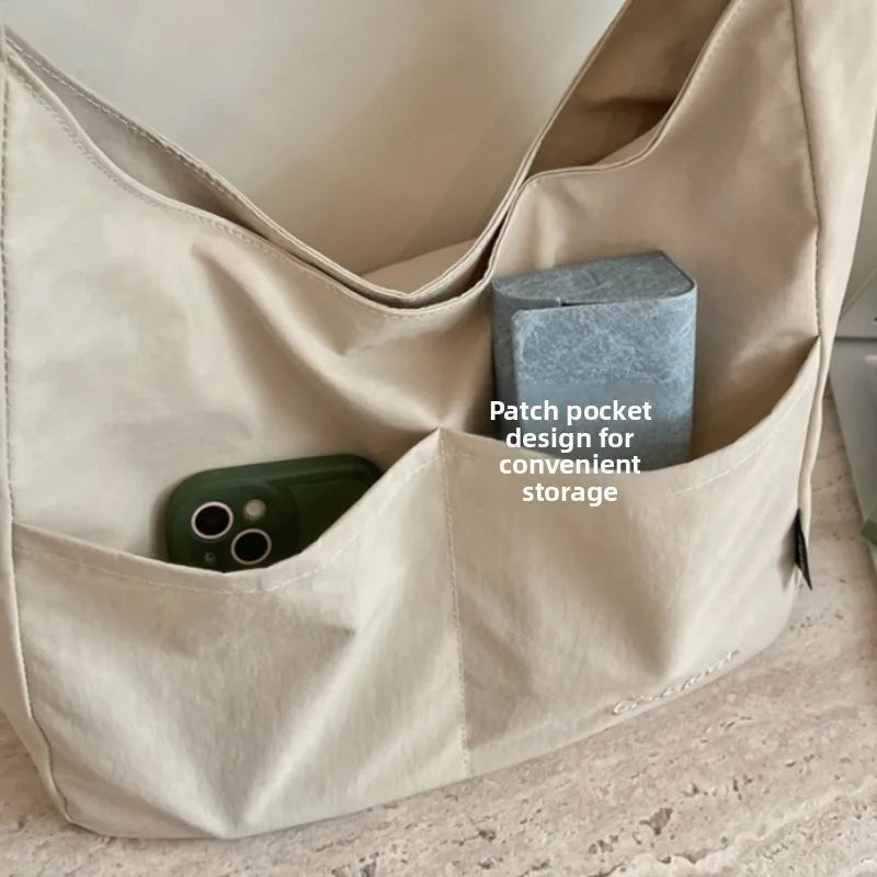 Korean Style Canvas Handbag for Women Large Capacity Lightweight Shoulder Underarm Bag Casual Multi-pocket Tote Commute Bag