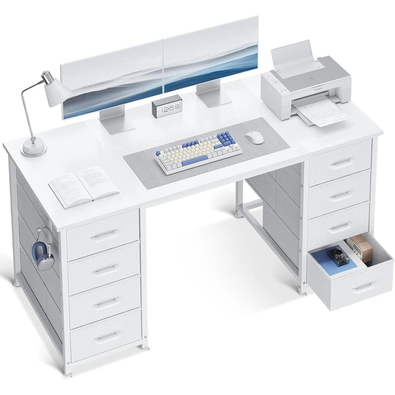 48 Inch  Computer Desk with 8 Fabric Drawers,   Modern Makeup Desk for Bedroom  with deal for Home Office,  Customized