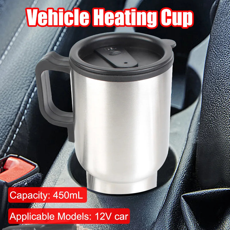 Vehicle Heating Cup Stainless Steel Electric Heating Car Kettle Water Coffee Milk Thermal Mug 12V 450ml Camping Travel Kettle