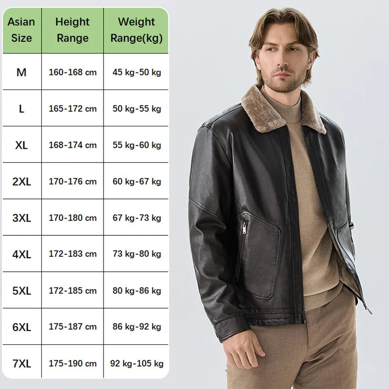 Faux Leather Men Jacket Thickened Plush Lining Warm PU Leather Jacket Business Casual Leather Jacket Winter Faux Fur Collar Coat