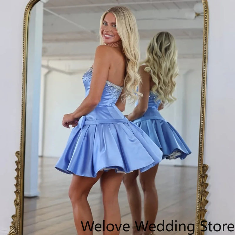 Satin Short Homecoming Dress Strapless Sweetheart Neck | SAMAG