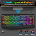 FocusOnPC K787 2.4G Tri-Mode Wireless Gaming Keyboard, 104 Keys RGB Backlit, Ergonomic USB-C Plug-and-Play Keyboard, 1900mAh Battery, Auto Sleep & Low Battery Alert, Silent Typing for Game