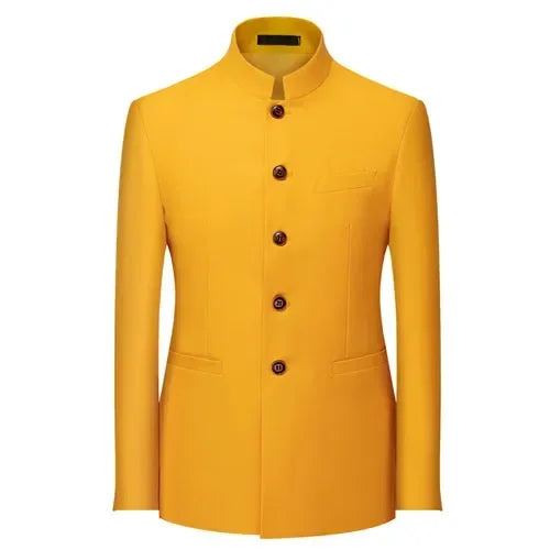 Chinese Stand Collar Men Blazer, Korean Style Solid Casual Suit Jacket, Fashion Slim Fit Dress Coat, Yellow,Burgundy,White,Black