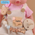 Free Custom Personalized Name Pacifier Clips Handmade Beech Wood Chain Silicone Crown Holder Soother Baby Teething Toy Chew Gift