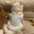 Cute Bow Lace Design Pet Dog and Cat Checkered Clothes Comfortable Breathable Cat Vest Lightweight Small Dog Vest