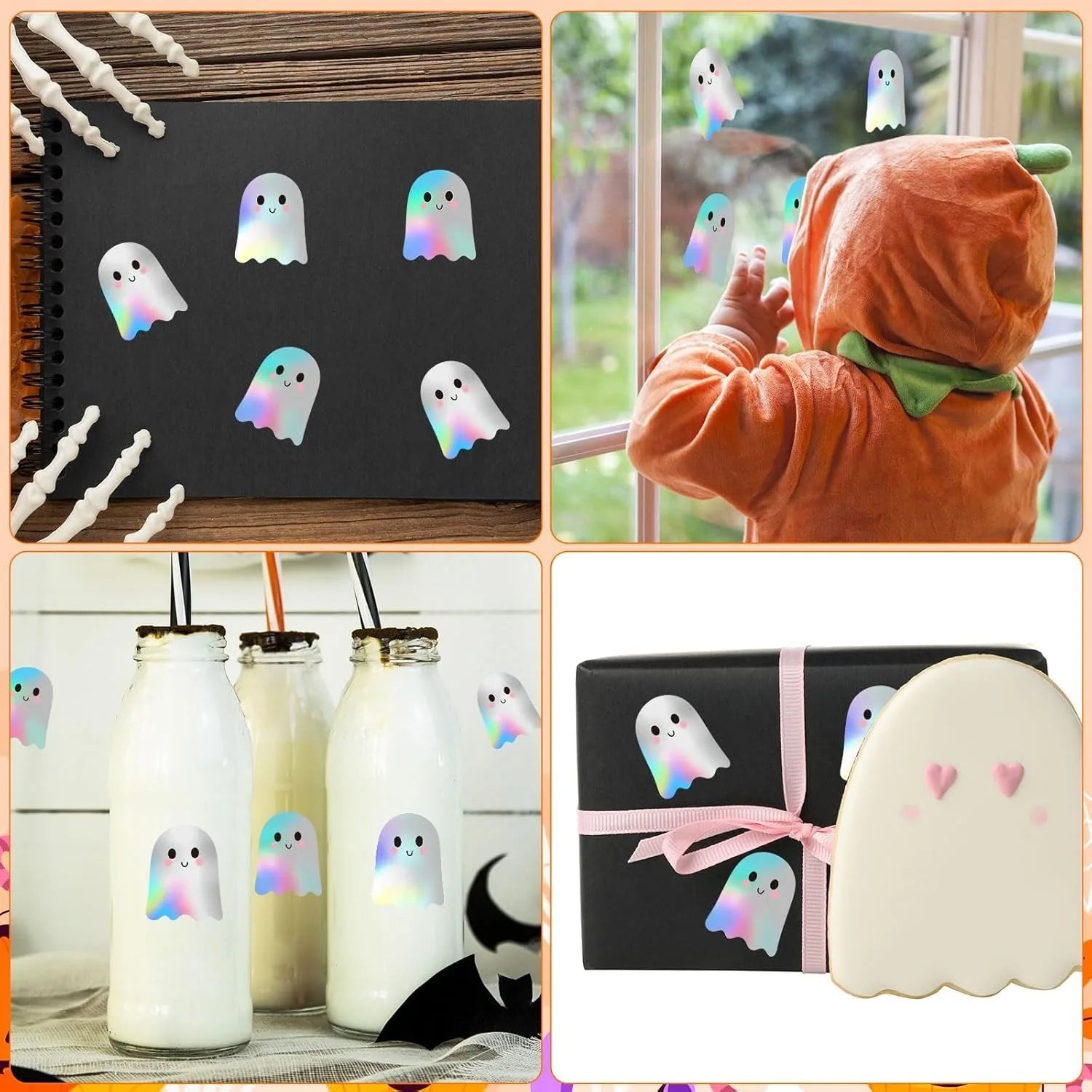 100-500pcs Silver Cute Halloween Stickers Party Halloween Gift Wrapping Label Scrapbook Cartoon Rewards Stationery Stickers