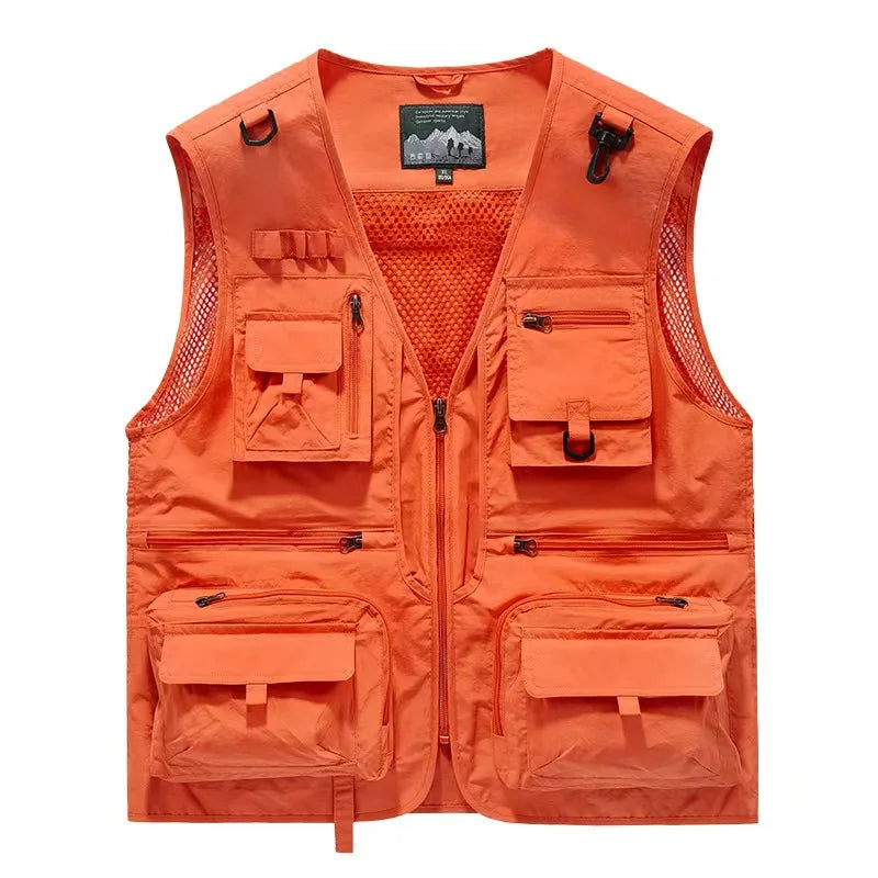 Men Work Vest 2025 Summer New Solid Colour Multi-pocket Casual Loose Waistcoat Fishing Photography Coat Man Sleeveless Jacket