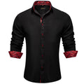DiBanGu Men Shirt Long Sleeve Black Solid Red Paisley | SAMAG