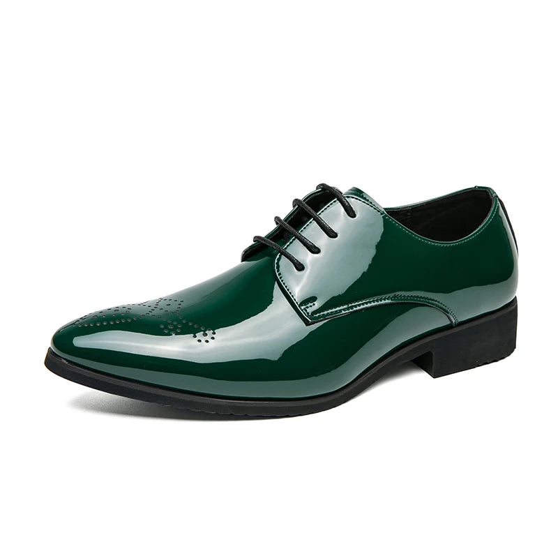 New Arrivals Green Oxfords for Men Pu  Round Toe Lace-up Solid Party  Mens Dress Shoes for Men with  Size 38-48
