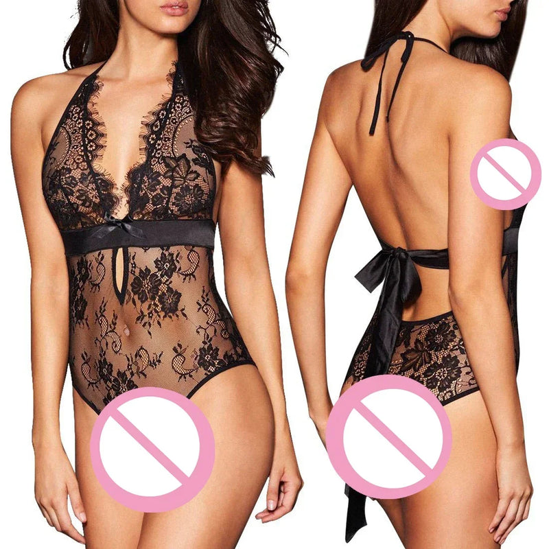 Porn Lace Babydoll Women Sexy Lingerie Dress Backless See Through Nightdress Nightgown Sleepwear Erotic Underwear