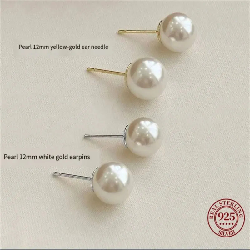 Senlissi- Wholesale Natural White 8-14mm Freshwater White Pearl and 925 Sterling Silver Stud Earrings for Women One Pair