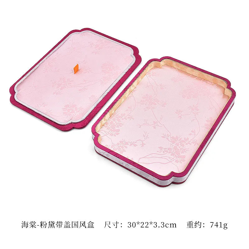 Luxury Chinese Vintage Silk Wooden Jewelry Box, Countertop Display Tray for Perfume Ring Bracelet, Velvet Gemstone Jade Storage